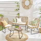 Neo 4-Piece Wicker Bamboo-Style Garden Sofa Set with Table and Chairs – Indoor and Outdoor Rattan Furniture