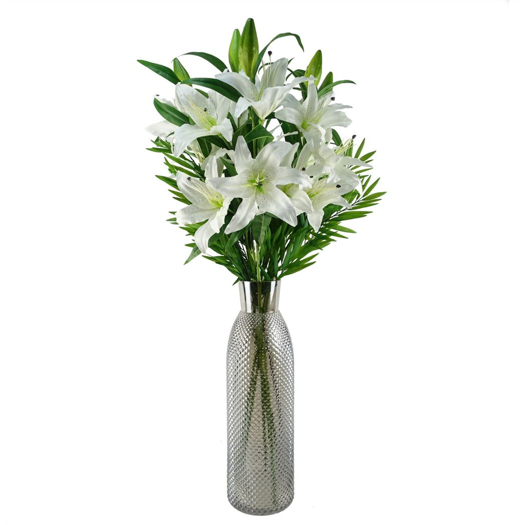 Pack of 6 Artificial Bamboo Fern Stems, 85cm with Realistic Plastic Leaves – Home Greenery Decor