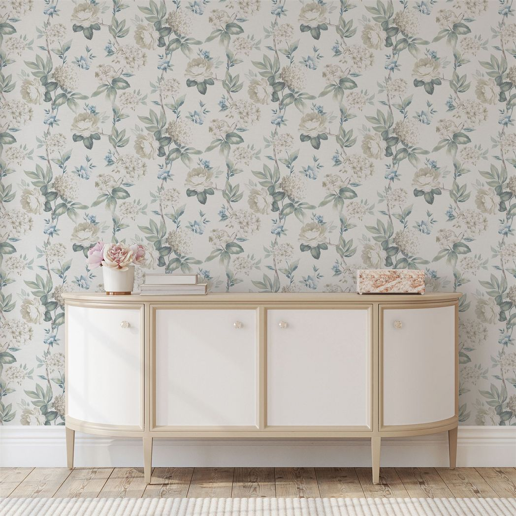 Arthouse Keeka Floral Wallpaper – Elegant Trailing Flowers for Feature Walls, Blue & Cream