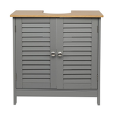 Modern Under-Sink Bathroom Cabinet with Double Slatted Doors, Waterproof MDF – Space-Saving Storage, Grey