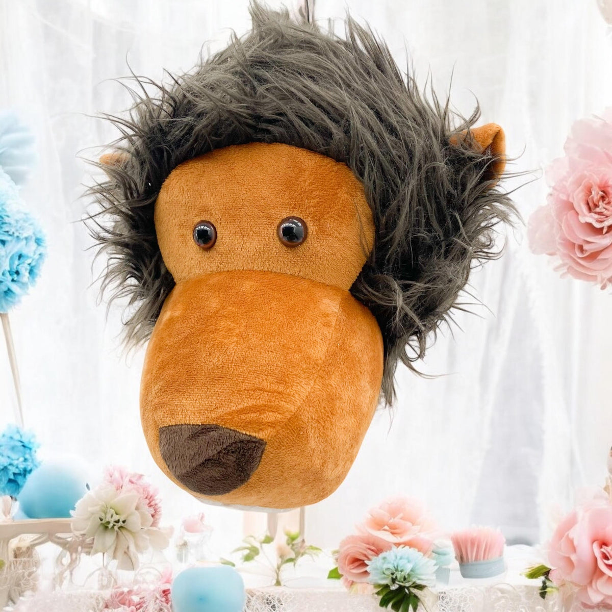 Plush Lion Head Wall Decoration – 3D Hanging Stuffed Ornament and Toy Gift for Kids' Rooms