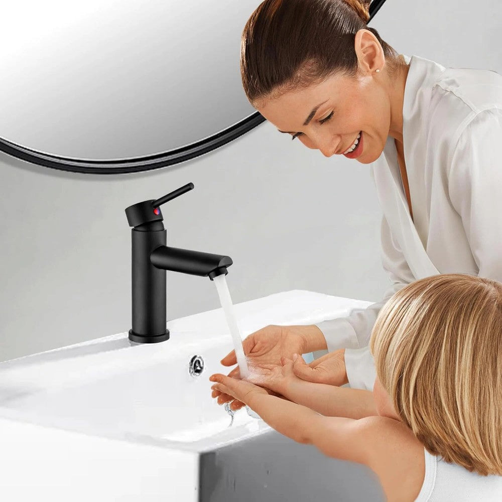 Cisivis Cloakroom Basin Mixer Tap with Pop-Up Waste – Brass Single-Hole Bathroom Sink Tap, 180° Swivel Spout