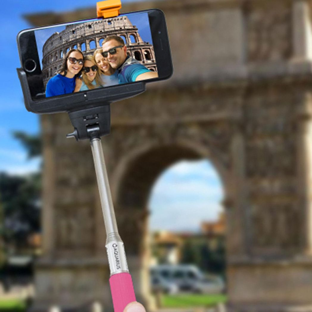 Aquarius Bluetooth Expandable Selfie Stick with Built-In Remote Camera Control – Adjustable Mount, Pink