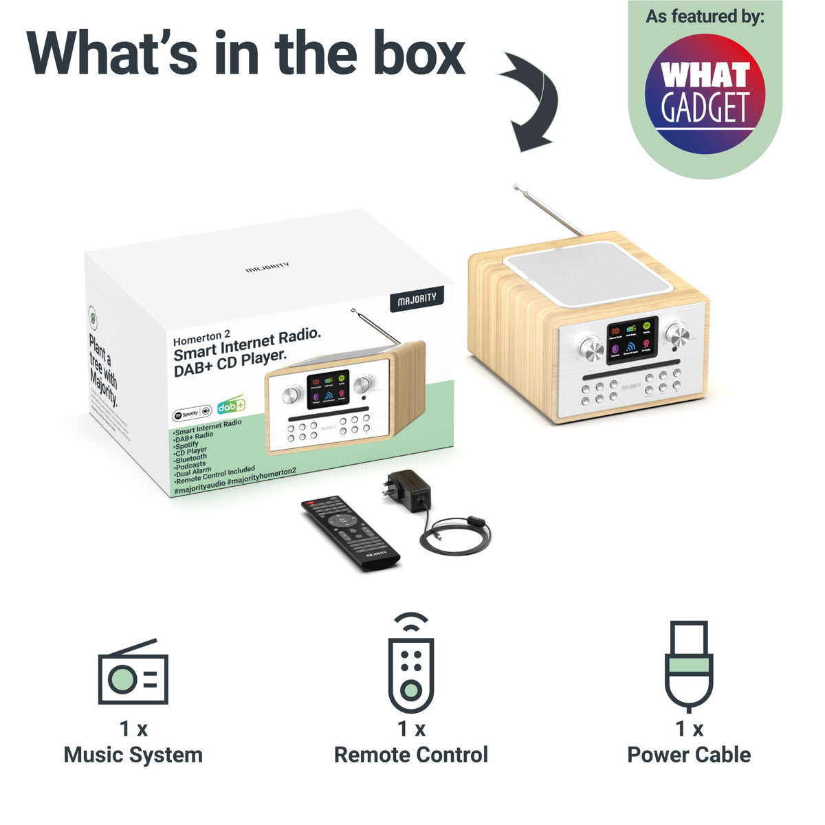 Majority Homerton 2 Music System with DAB+/FM Radio, CD Player, Bluetooth & Spotify Connect – Oak