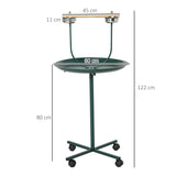 PawHut Bird Perch Stand with Wheels, Tray & 2 Stainless Steel Bowls – T-Stand for Small to Medium Birds, Green
