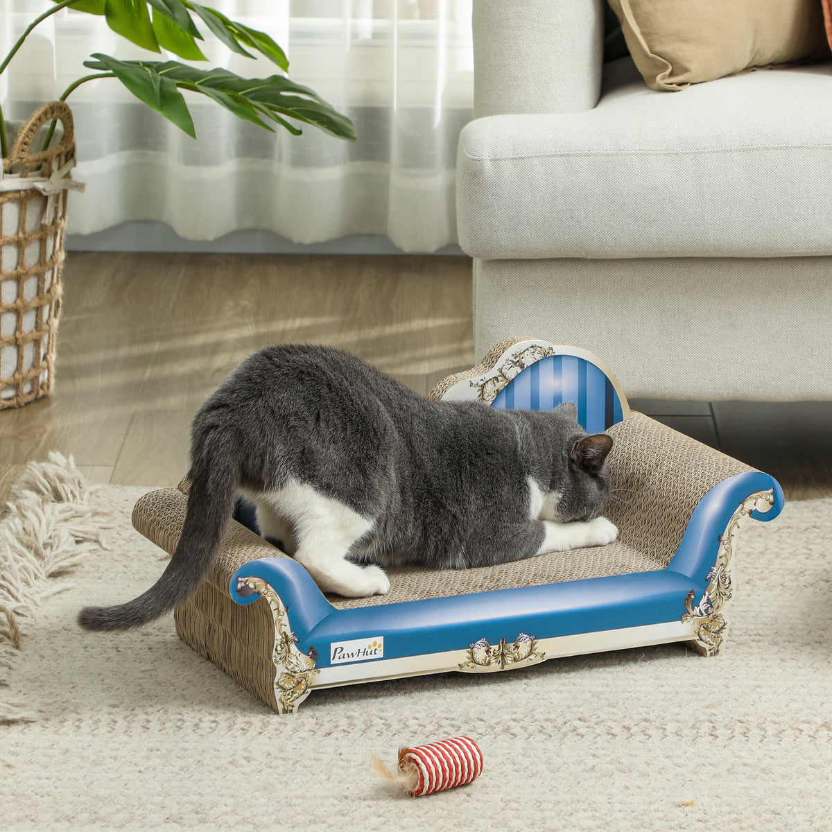 PawHut 2-in-1 Cat Scratcher and Lounge Bed with Catnip, Corrugated Cardboard – Blue