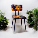 AcaciaHome Retro Patchwork Leather Dining Chair with Metal Legs – Mid-Century Style Accent Chair