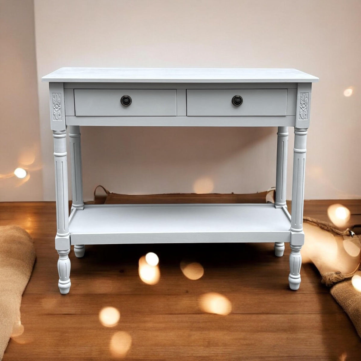Modern 2 Drawer Rectangular Console Table with Knob Handles – Hallway Side Table, Moonstruck Grey