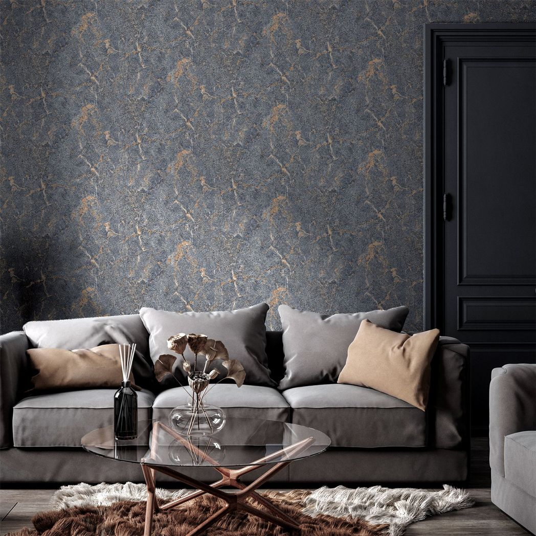 Arthouse Dark Mineral Wallpaper with Realistic Carved Markings – Dramatic Paste the Paper Feature Wall, Grey