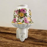 Ceramic Plug-In LED Night Light with Colourful Floral Design – Decorative Bedroom and Hallway Light, Pink Flowers