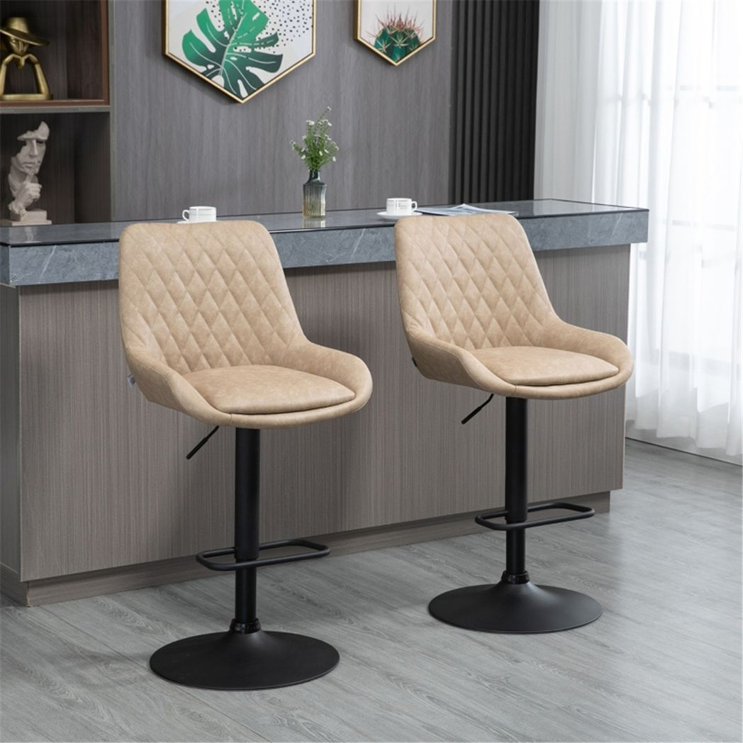 Set of 2 Faux Leather Swivel Bar Stools with Diamond Tufting – Adjustable Height Breakfast Bar Stools, Khaki