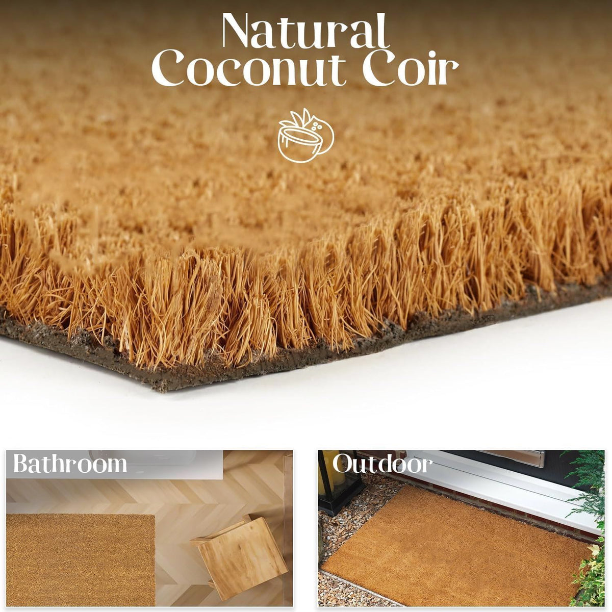 Plain Coir Door Mat 100 x 125cm, 17mm Thick – Heavy-Duty Indoor and Outdoor Entrance Matting, Brown
