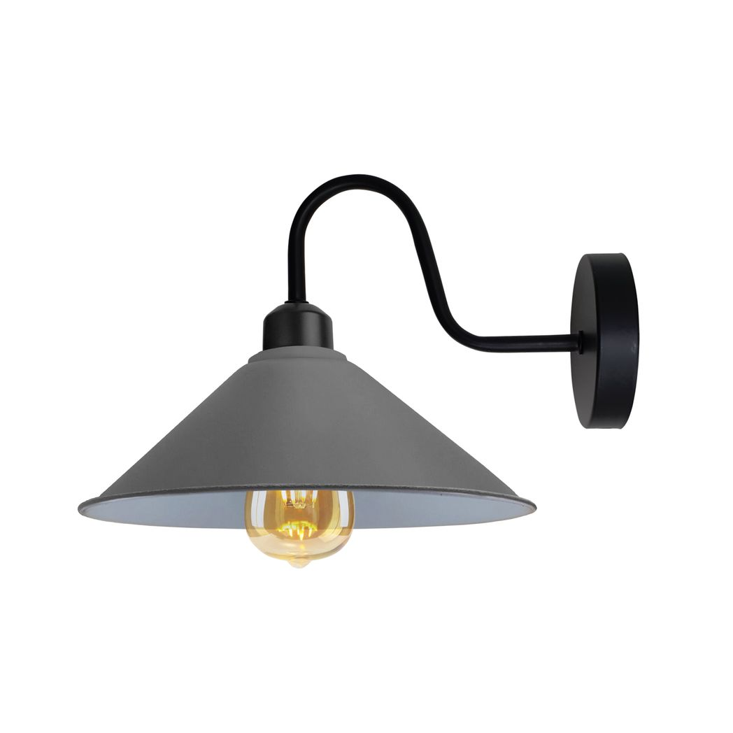 Vintage Swan Neck Wall Light with Cone Shade and E27 Socket – Dimmable Indoor Wall Sconce, Grey