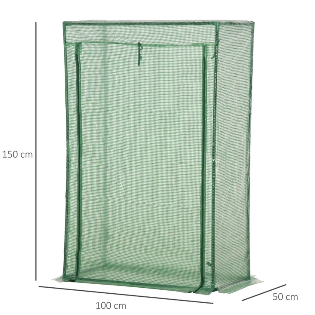 Mini Walk-in Greenhouse with Steel Frame, PE Cover & Zipped Roll-up Door – Tall Narrow Plant Shelter, Green