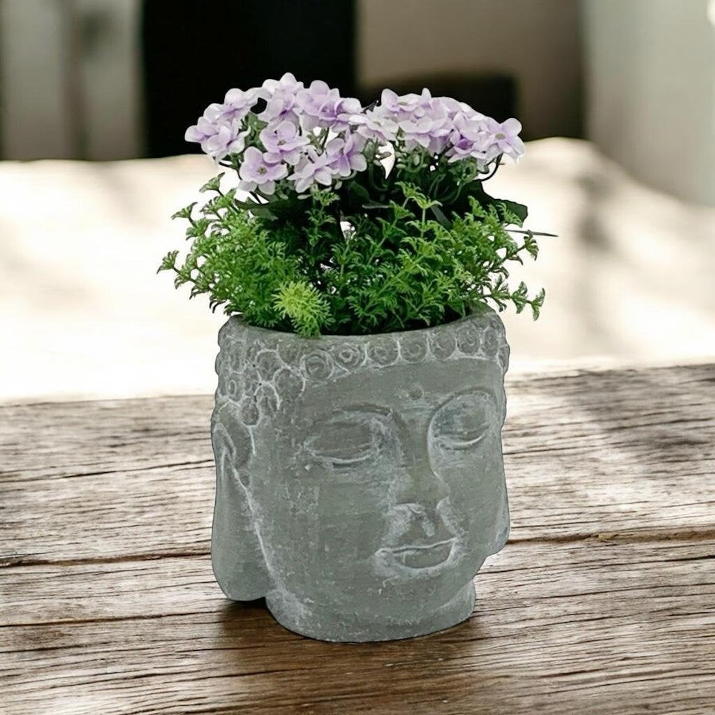 AcaciaHome 17cm Buddha Head Planter – Cement Garden Ornament for Indoor & Outdoor Use