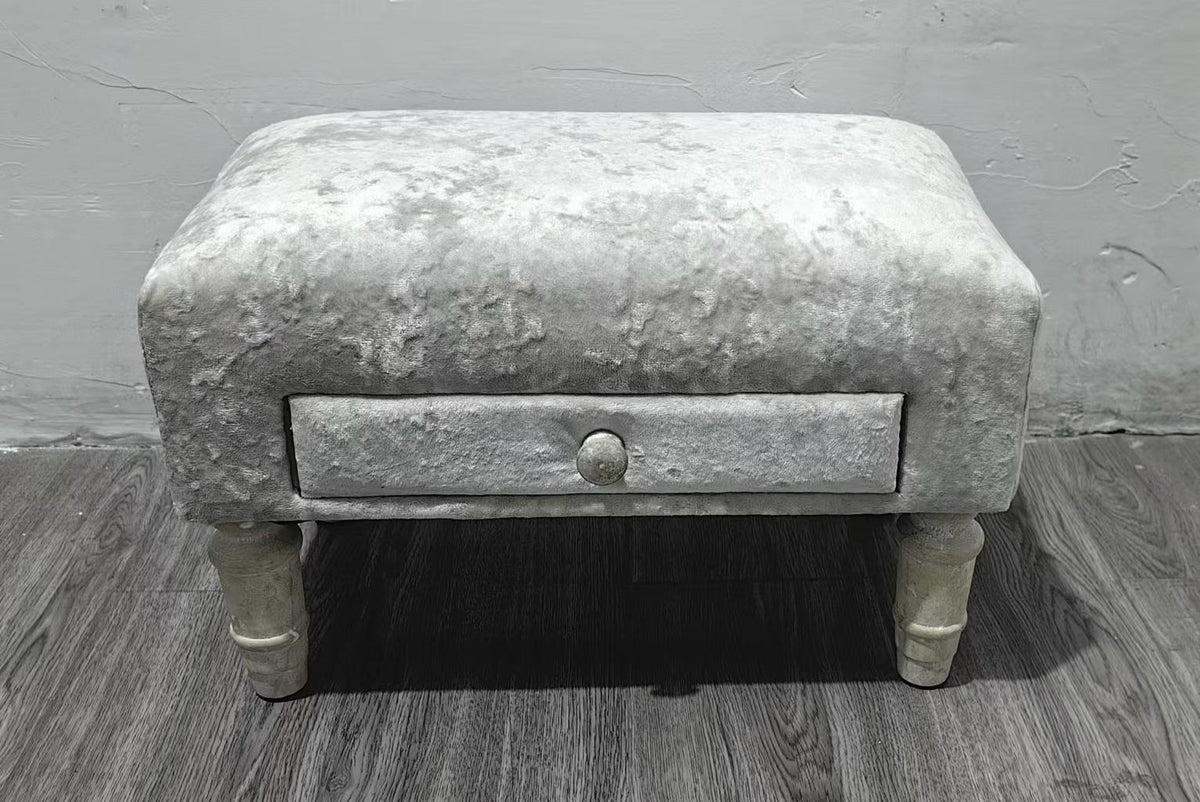 AcaciaHome Upholstered Ottoman Footstool with Storage Drawer – Solid Wood Frame, Padded Seat & Removable Legs