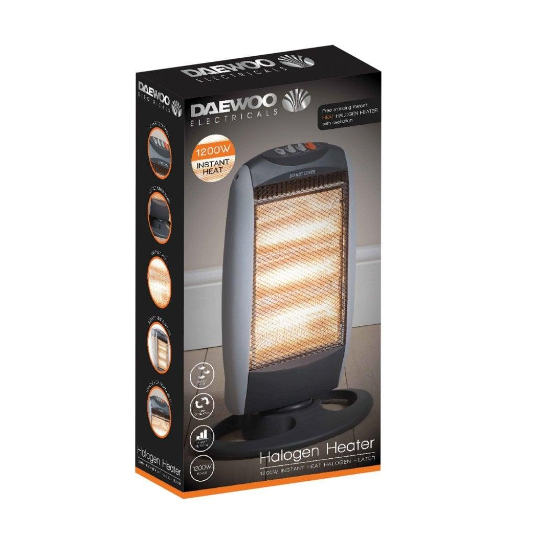 Daewoo 1200W Oscillating Halogen Heater – Instant Warmth for Bedrooms, Offices and Conservatories (HEA1416)