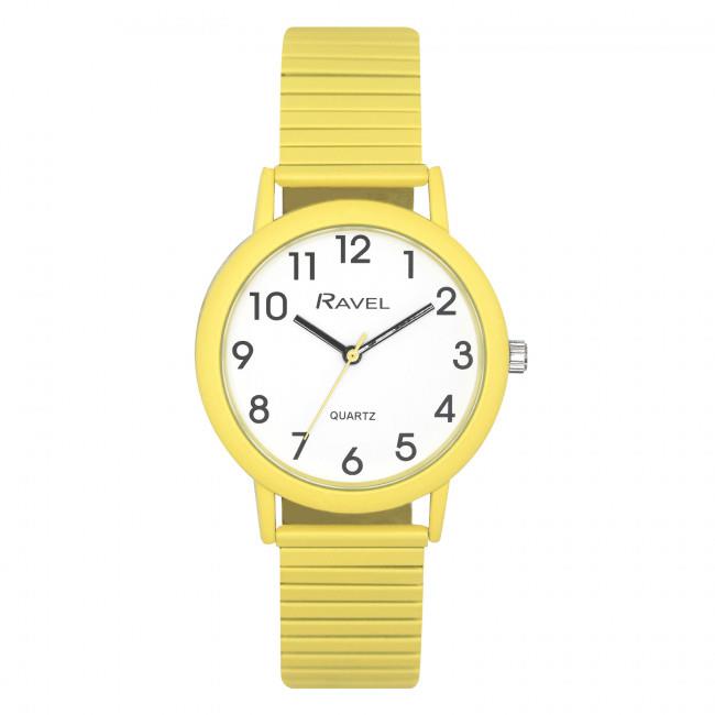 Ravel Unisex Large Size Coloured Expander Bracelet Watch – Stretch Strap Wrist Watch, Pastel Yellow