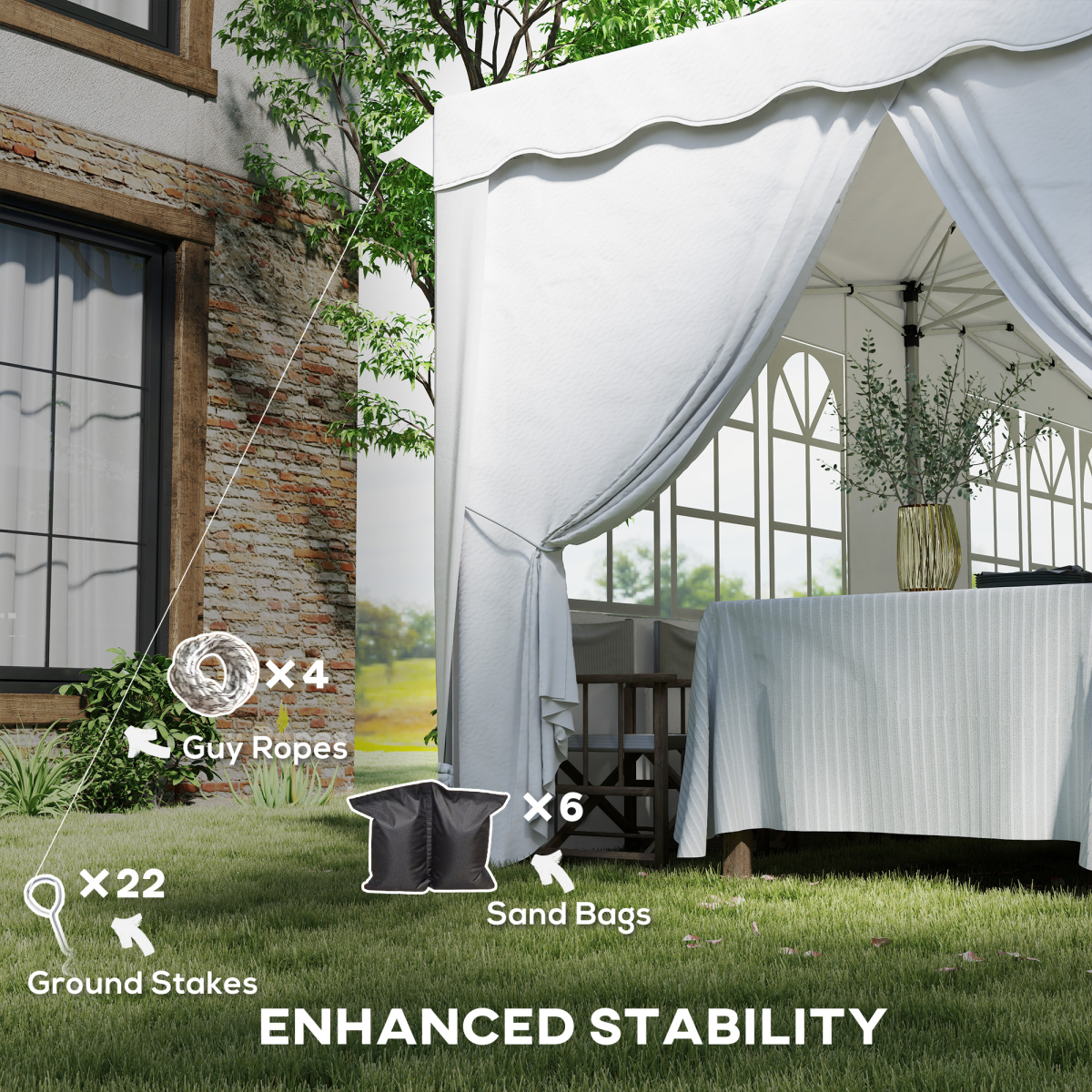 Outsunny 3 x 6m Pop-Up Gazebo with Sides, UPF50+ Oxford Canopy, Windows & Doors – Garden Party Marquee, White