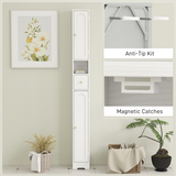 HOMCOM 20cm Slim Bathroom Storage Cabinet with Arched Doors, Drawer & Adjustable Shelves, White