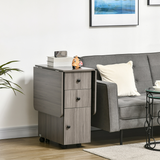 HOMCOM Drop Leaf Folding Dining Table with Storage Drawers & Cupboard – Space-Saving Kitchen Table, Grey