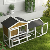 2-Storey Wooden Rabbit Hutch with Run, Slide-Out Tray & Ramp – Indoor/Outdoor Fir Wood Small Animal Cage