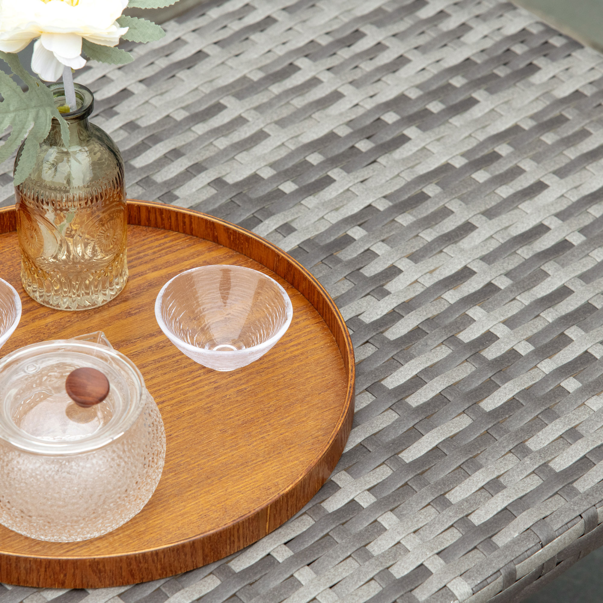 Outsunny Rattan Coffee Table with Heavy-Duty Steel Frame & PP Board Top – Patio Wicker Table, Grey