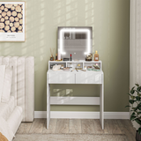 HOMCOM Dressing Table with LED Mirror, 2 Drawers & 3 Open Compartments – Makeup Vanity, White