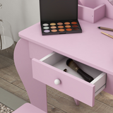 ZONEKIZ Kids Dressing Table with Mirror, Stool, Drawer & Side Storage Boxes – Cat Design Vanity Set, Pink