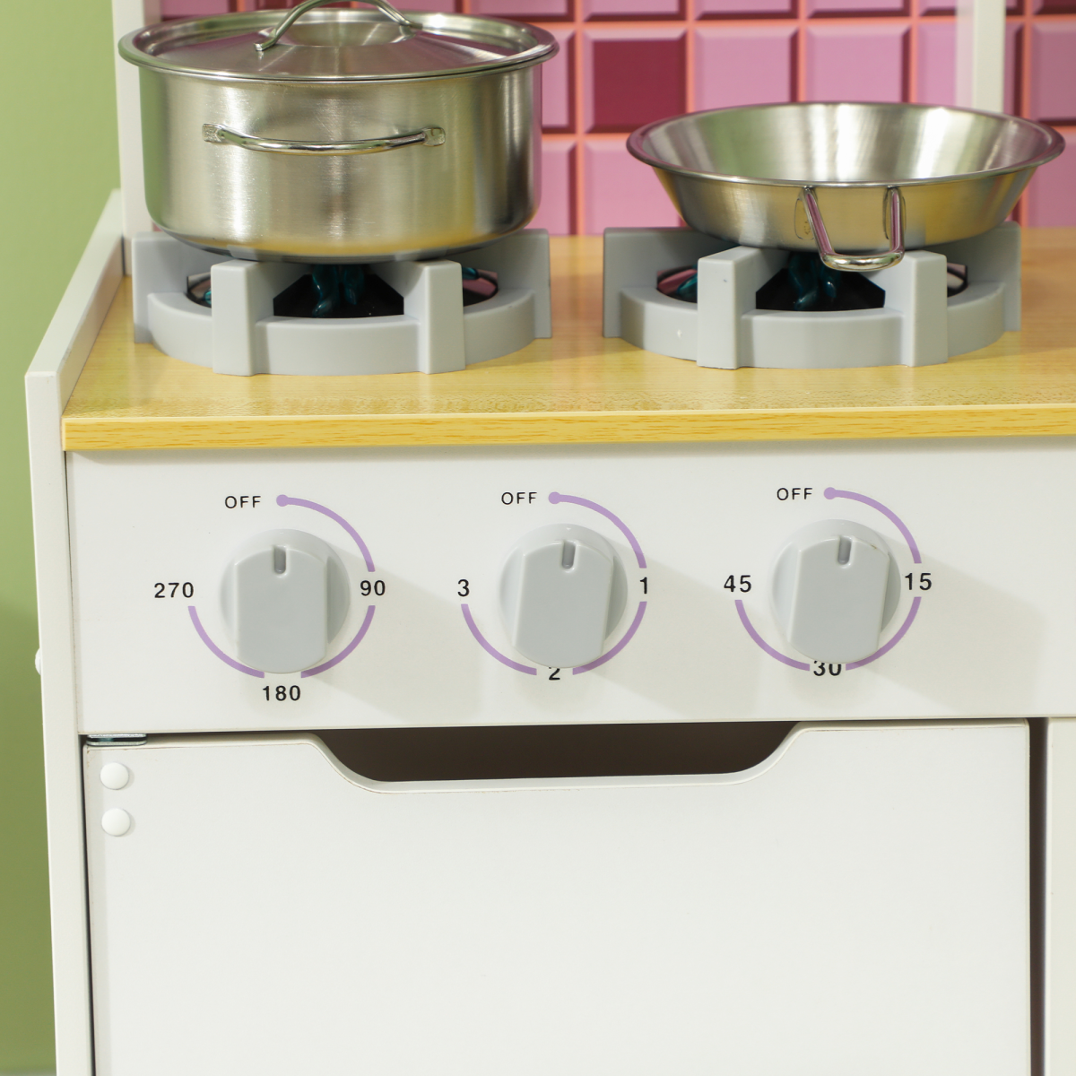 AIYAPLAY Kids Play Kitchen with Light & Sound Stove, Oven, Sink & Storage – Role Play Cooking Set, White