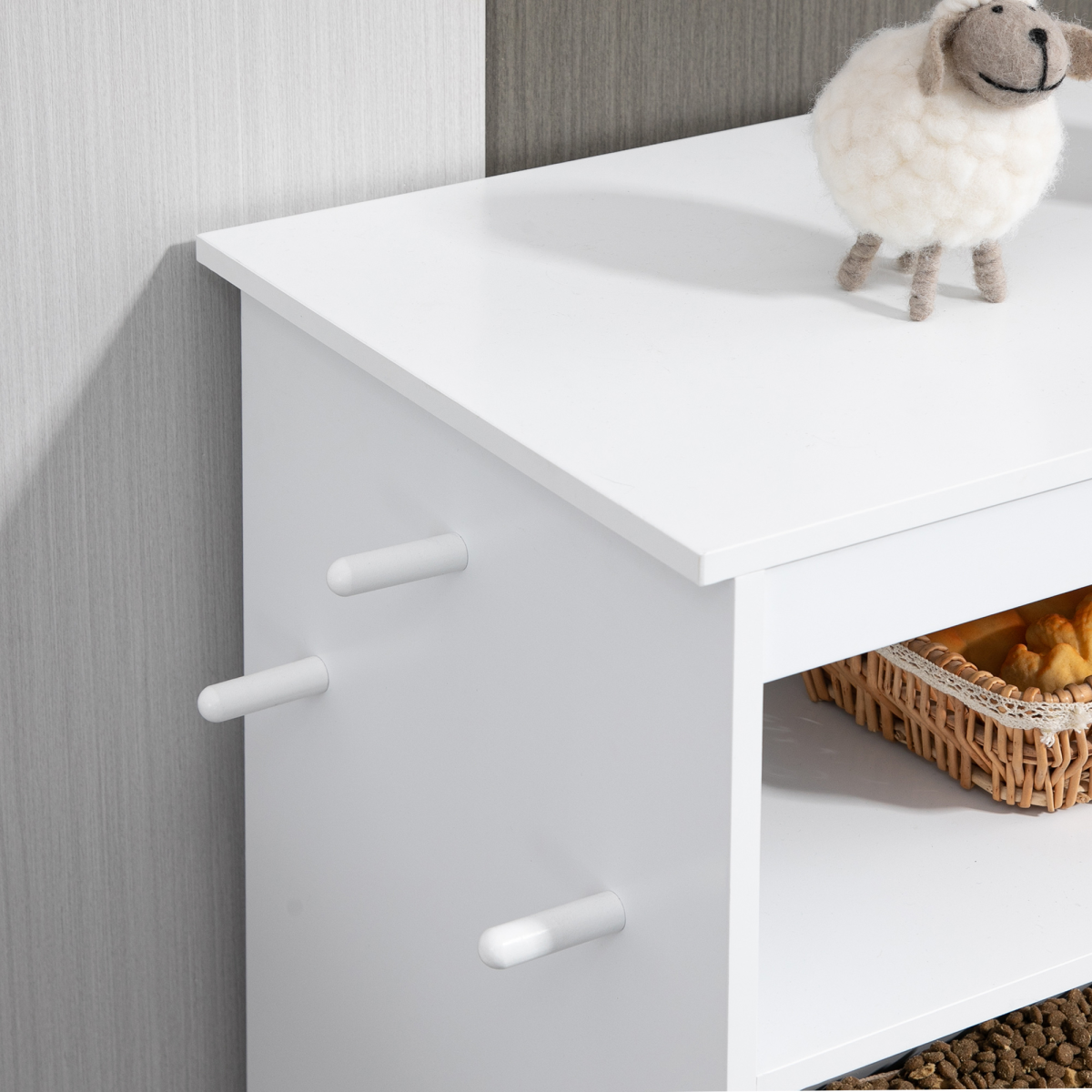 PawHut Pet Feeder Station with Two Removable Bowls & Storage Cabinet – Dog and Cat Feeding Table, White