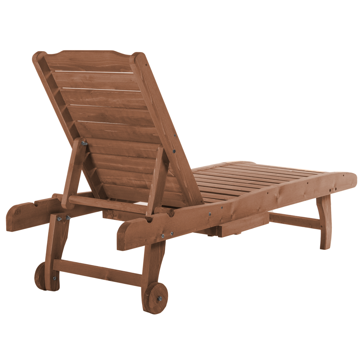 Outsunny Wooden Sun Lounger with 3-Position Adjustable Back & Pull-Out Table – Fir Wood, Wheels, Red Brown