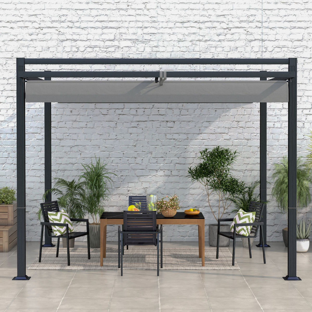 Outsunny 3x3m Aluminium Pergola with Retractable Roof – Rust-Resistant Garden Sun Shelter, Dark Grey