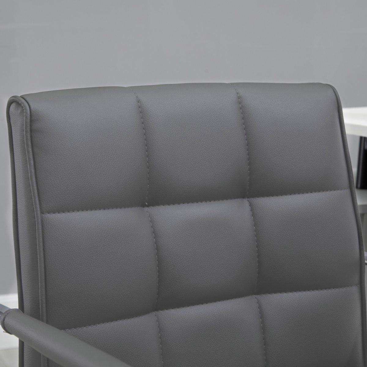 Vinsetto Mid Back PU Leather Office Chair with Armrests and Wheels – Height Adjustable Swivel Desk Chair, Grey