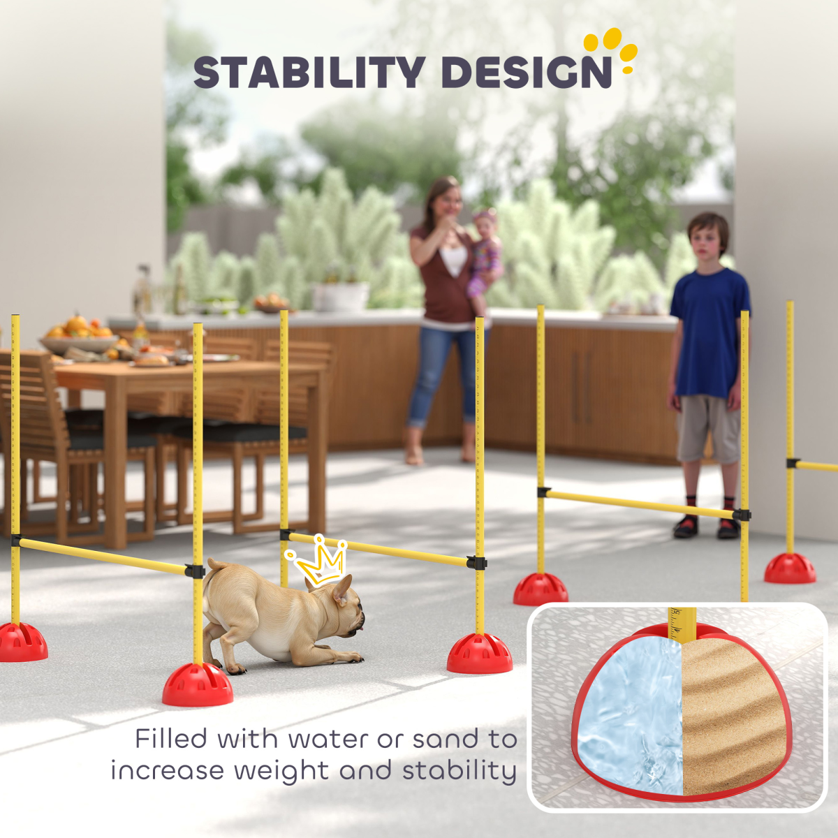 PawHut 4 Piece Dog Agility Hurdles with Height-Adjustable Poles, Fillable Bases & Carry Bag – Jump Training Equipment