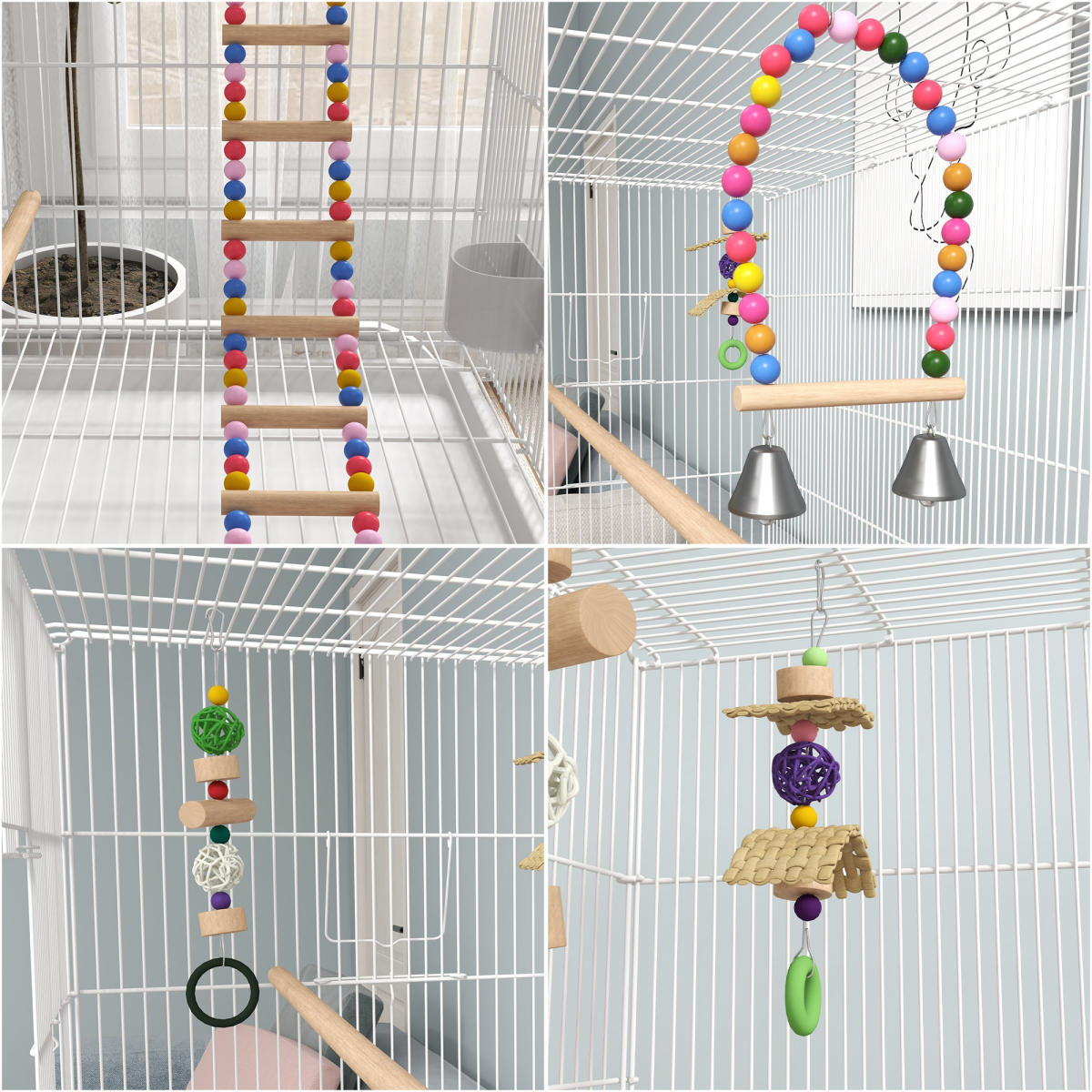 PawHut Rolling Bird Cage with Stand – Steel, Toys, Perches and Wheels, 79 x 49 x 133cm, White