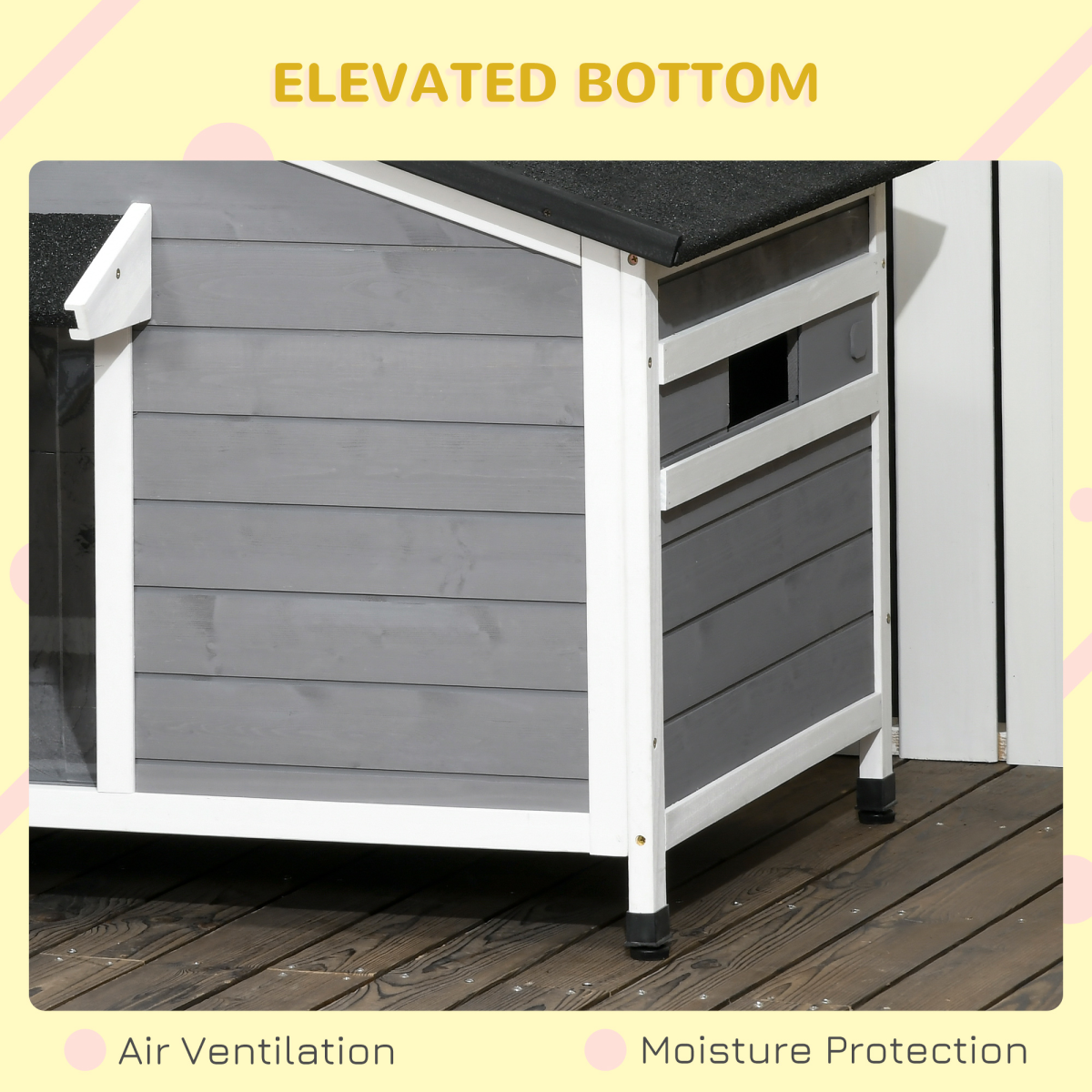 PawHut Large Wooden Dog Kennel for Outside with Door Eaves – Fir Wood Pet House, 109 x 79 x 72 cm, Grey