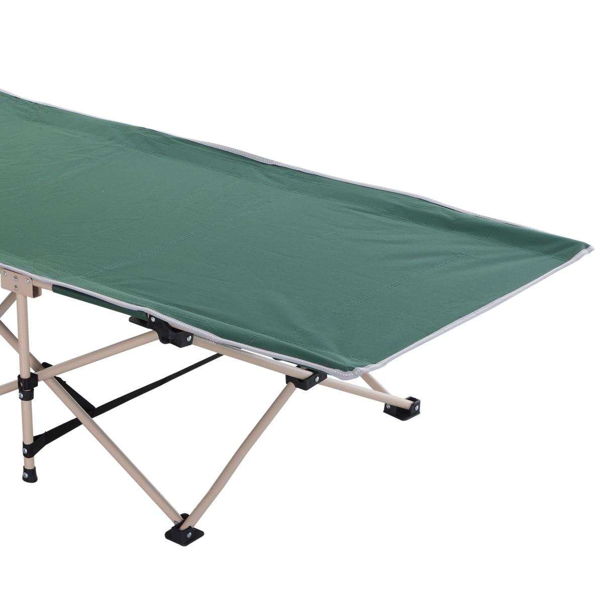 Outsunny Single Folding Camping Cot with Steel Frame, Side Pocket & Carry Bag – Portable Camp Bed, Green