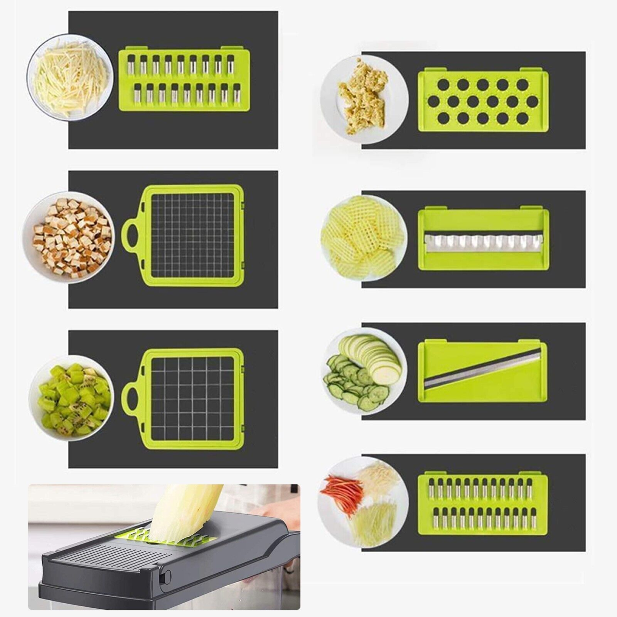 16-in-1 Vegetable Chopper with 1.5L Container, 8 Blades & Peeler – Salad, Fruit & Food Slicer Dicer, Grey