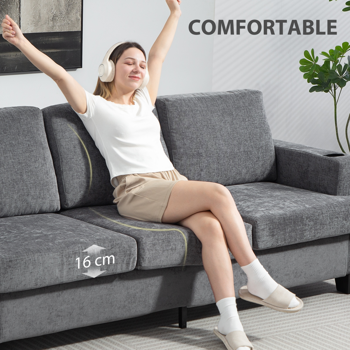 HOMCOM Grey Sofa steel frame detail