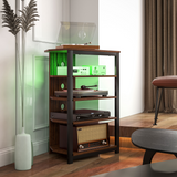 Corner TV Stand with RGB LED Lights & 4 Shelves – Space-Saving Gaming & Media Unit, Chestnut Brown