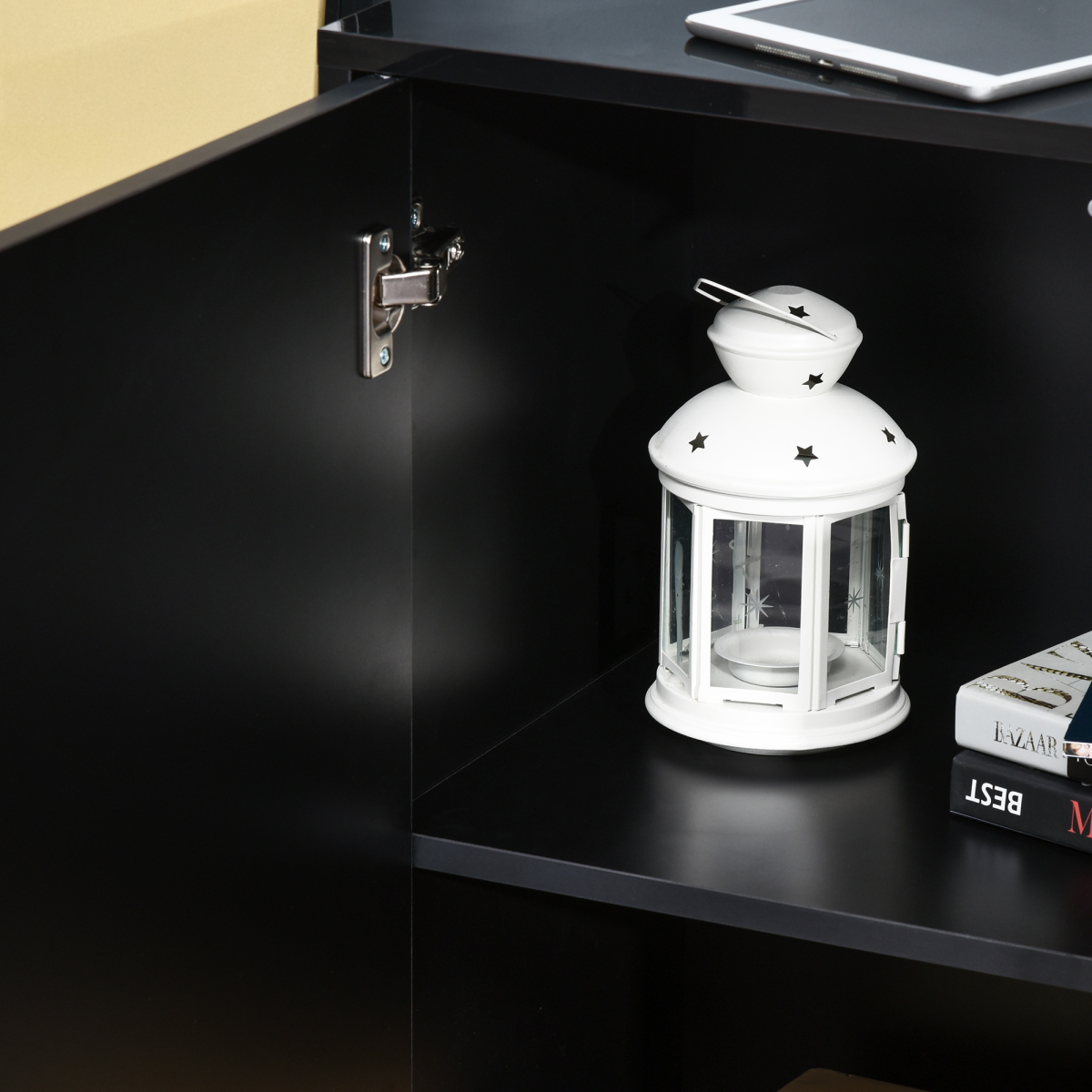 Gloss & Matte Side Cabinet with 2 Doors & 2 Drawers – Black Home Office Storage
