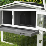 PawHut Outdoor Rabbit Hutch and Run with Sliding Tray, Hay Rack & Ramp, 156 x 58 x 68cm – Fir Wood, Light Grey