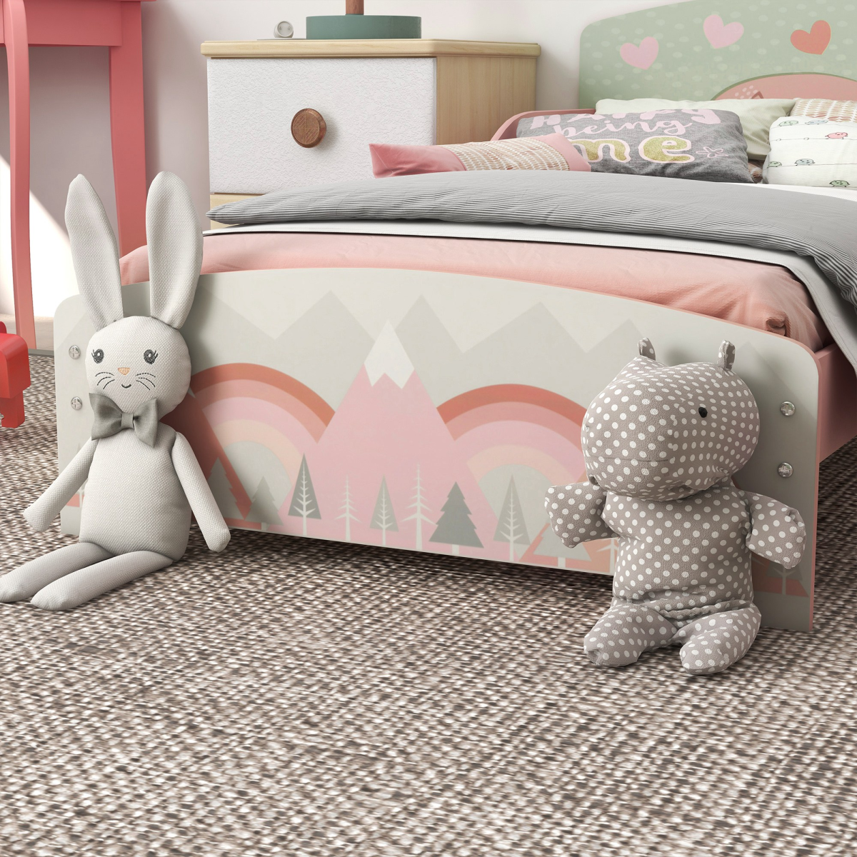ZONEKIZ Animal Design Toddler Bed Frame with Raised Side Panels – Pink, Ages 3-6