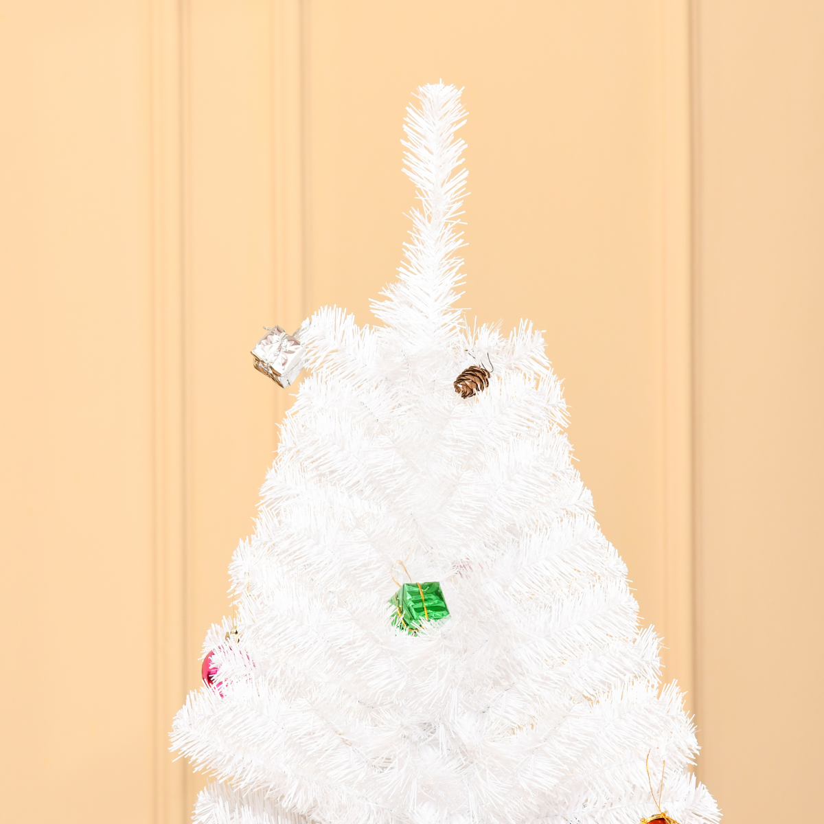 HOMCOM 6ft Artificial Snow Christmas Tree with Metal Stand and Decorations – Elegant Faux White Tree
