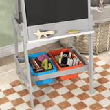 AIYAPLAY 3-in-1 Double-Sided Kids Art Easel with Paper Roll, Storage Boxes & Pen Holder – Grey