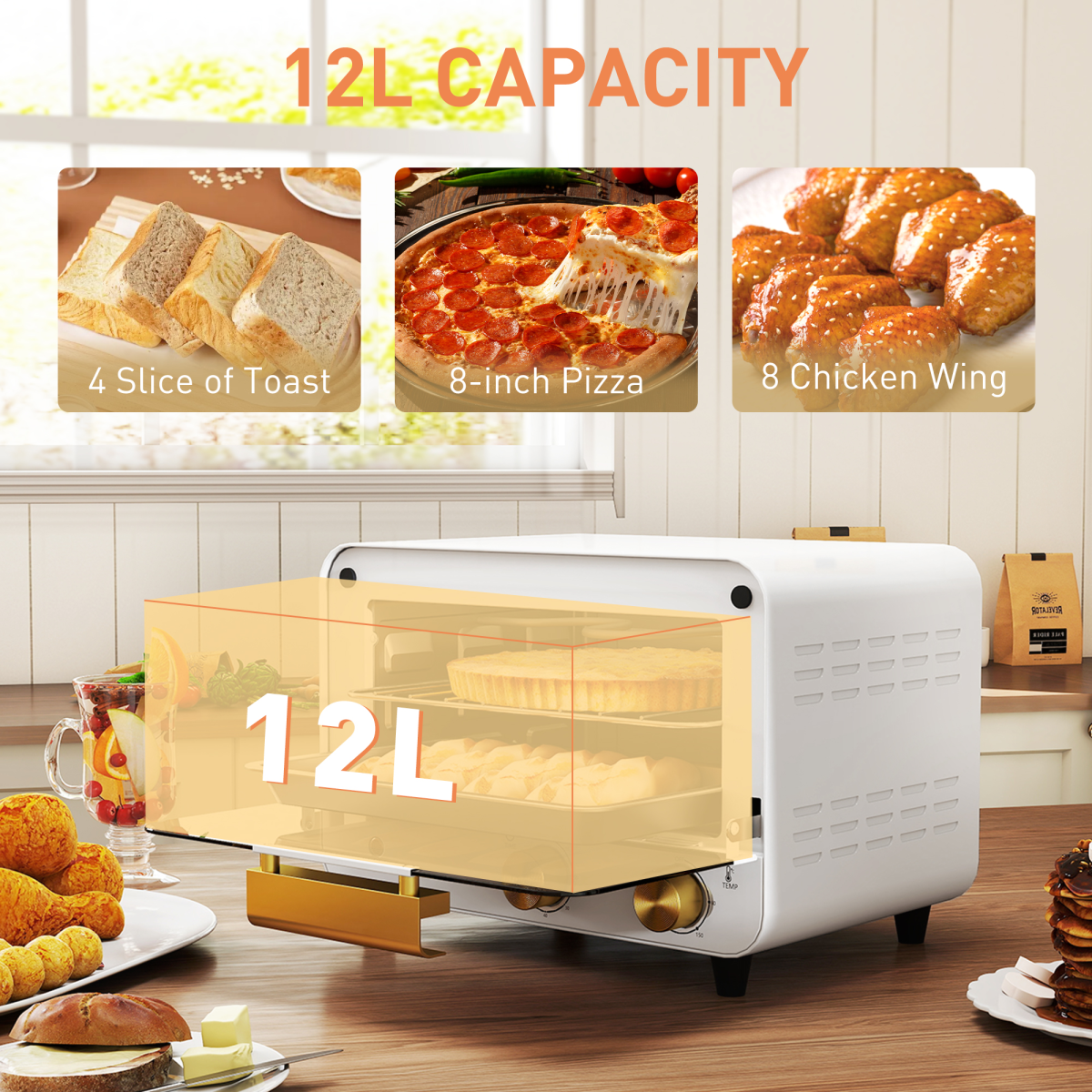 12L Compact Air Fryer Oven with 750W Power, 60–230°C Adjustable Temperature & Timer – Countertop Mini Oven