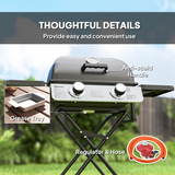 Outsunny Portable Foldable Gas Barbecue Grill with Lid and Thermometer, Two Burners – Suitcase BBQ, Black