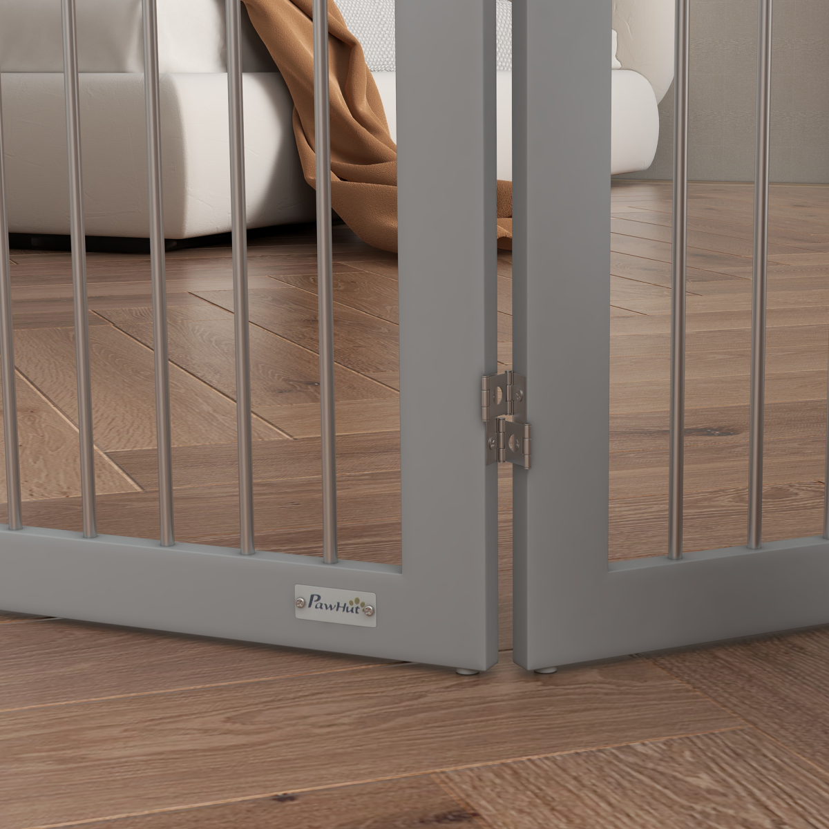 PawHut Foldable Dog Gate with Two Support Feet – Freestanding Pet Barrier for Doorways & Stairs, Grey