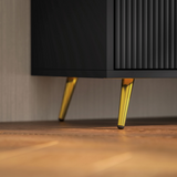 HOMCOM Modern Beadboard TV Stand Cabinet with Enclosed & Open Storage, Cable Management – Black